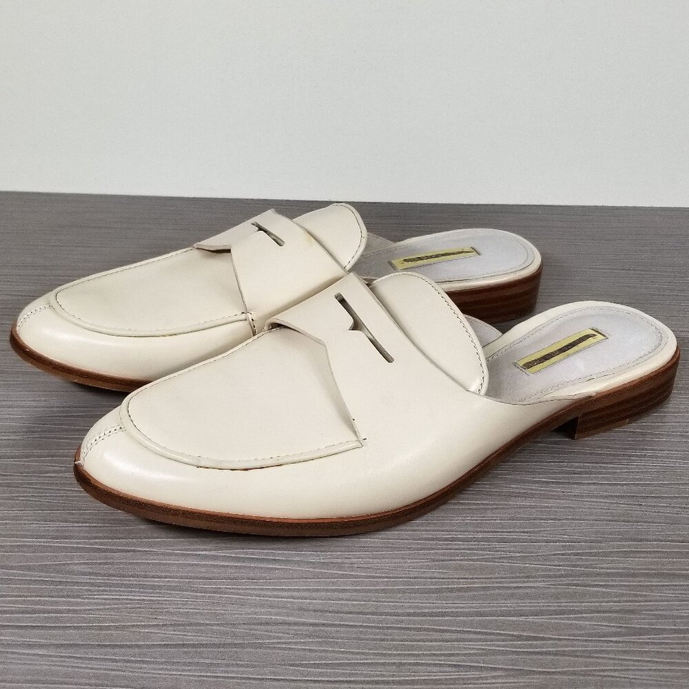 Louise et Cie Dugan Flat Loafer Mule, Ivory Leather, Womens Size 8.5 M / 38.5